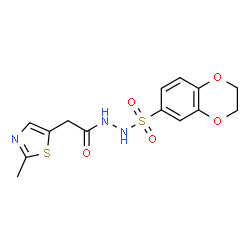 ChemSpider 2D Image | N'-(2,3-Dihydro-1,4-benzodioxin-6-ylsulfonyl)-2-(2-methyl-1,3-thiazol-5-yl)acetohydrazide | C14H15N3O5S2