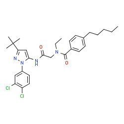 ChemSpider 2D Image | N-(2-{[1-(3,4-Dichlorophenyl)-3-(2-methyl-2-propanyl)-1H-pyrazol-5-yl]amino}-2-oxoethyl)-N-ethyl-4-pentylbenzamide | C29H36Cl2N4O2