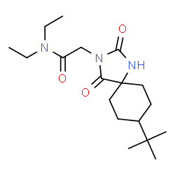 ChemSpider 2D Image | N,N-Diethyl-2-[8-(2-methyl-2-propanyl)-2,4-dioxo-1,3-diazaspiro[4.5]dec-3-yl]acetamide | C18H31N3O3