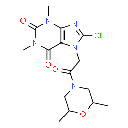 ChemSpider 2D Image | 8-Chloro-7-[2-(2,6-dimethyl-4-morpholinyl)-2-oxoethyl]-1,3-dimethyl-3,7-dihydro-1H-purine-2,6-dione | C15H20ClN5O4