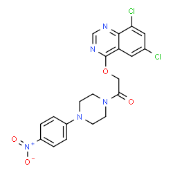ChemSpider 2D Image | 2-[(6,8-Dichloro-4-quinazolinyl)oxy]-1-[4-(4-nitrophenyl)-1-piperazinyl]ethanone | C20H17Cl2N5O4