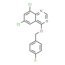 ChemSpider 2D Image | 6,8-Dichloro-4-[(4-fluorobenzyl)oxy]quinazoline | C15H9Cl2FN2O