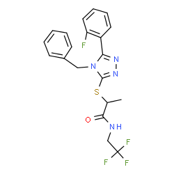 ChemSpider 2D Image | 2-{[4-Benzyl-5-(2-fluorophenyl)-4H-1,2,4-triazol-3-yl]sulfanyl}-N-(2,2,2-trifluoroethyl)propanamide | C20H18F4N4OS