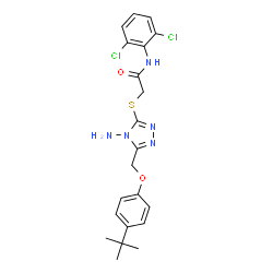 ChemSpider 2D Image | 2-[(4-Amino-5-{[4-(2-methyl-2-propanyl)phenoxy]methyl}-4H-1,2,4-triazol-3-yl)sulfanyl]-N-(2,6-dichlorophenyl)acetamide | C21H23Cl2N5O2S
