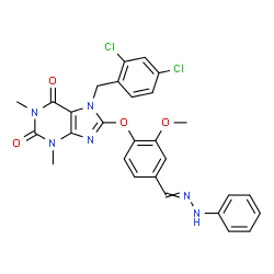 ChemSpider 2D Image | 7-(2,4-Dichlorobenzyl)-8-{2-methoxy-4-[(phenylhydrazono)methyl]phenoxy}-1,3-dimethyl-3,7-dihydro-1H-purine-2,6-dione | C28H24Cl2N6O4
