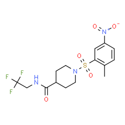 ChemSpider 2D Image | 1-[(2-Methyl-5-nitrophenyl)sulfonyl]-N-(2,2,2-trifluoroethyl)-4-piperidinecarboxamide | C15H18F3N3O5S