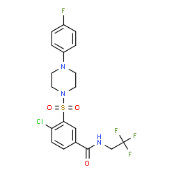 ChemSpider 2D Image | 4-Chloro-3-{[4-(4-fluorophenyl)-1-piperazinyl]sulfonyl}-N-(2,2,2-trifluoroethyl)benzamide | C19H18ClF4N3O3S