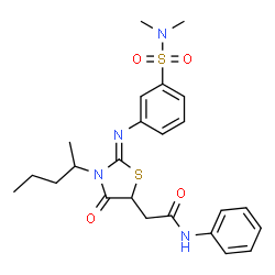 ChemSpider 2D Image | 2-[(2Z)-2-{[3-(Dimethylsulfamoyl)phenyl]imino}-4-oxo-3-(2-pentanyl)-1,3-thiazolidin-5-yl]-N-phenylacetamide | C24H30N4O4S2