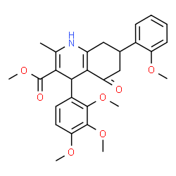 ChemSpider 2D Image | Methyl 7-(2-methoxyphenyl)-2-methyl-5-oxo-4-(2,3,4-trimethoxyphenyl)-1,4,5,6,7,8-hexahydro-3-quinolinecarboxylate | C28H31NO7