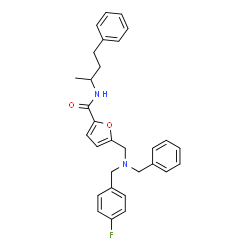 ChemSpider 2D Image | 5-{[Benzyl(4-fluorobenzyl)amino]methyl}-N-(4-phenyl-2-butanyl)-2-furamide | C30H31FN2O2