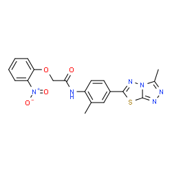 ChemSpider 2D Image | N-[2-Methyl-4-(3-methyl[1,2,4]triazolo[3,4-b][1,3,4]thiadiazol-6-yl)phenyl]-2-(2-nitrophenoxy)acetamide | C19H16N6O4S