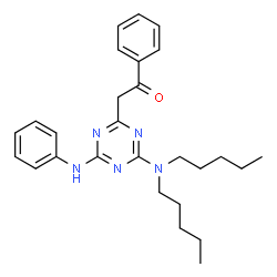 ChemSpider 2D Image | 2-[4-Anilino-6-(dipentylamino)-1,3,5-triazin-2-yl]-1-phenylethanone | C27H35N5O