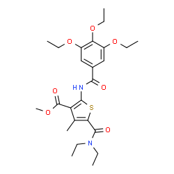 ChemSpider 2D Image | Methyl 5-(diethylcarbamoyl)-4-methyl-2-[(3,4,5-triethoxybenzoyl)amino]-3-thiophenecarboxylate | C25H34N2O7S