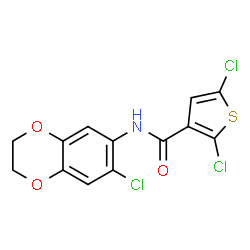 ChemSpider 2D Image | 2,5-Dichloro-N-(7-chloro-2,3-dihydro-1,4-benzodioxin-6-yl)-3-thiophenecarboxamide | C13H8Cl3NO3S
