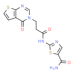 ChemSpider 2D Image | 2-{[3-(4-Oxothieno[2,3-d]pyrimidin-3(4H)-yl)propanoyl]amino}-1,3-thiazole-5-carboxamide | C13H11N5O3S2
