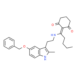 ChemSpider 2D Image | 2-[1-({2-[5-(Benzyloxy)-2-methyl-1H-indol-3-yl]ethyl}amino)pentylidene]-1,3-cyclohexanedione | C29H34N2O3