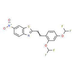 ChemSpider 2D Image | 2-{2-[2,4-Bis(difluoromethoxy)phenyl]vinyl}-6-nitro-1,3-benzothiazole | C17H10F4N2O4S