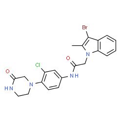 ChemSpider 2D Image | 2-(3-Bromo-2-methyl-1H-indol-1-yl)-N-[3-chloro-4-(3-oxo-1-piperazinyl)phenyl]acetamide | C21H20BrClN4O2