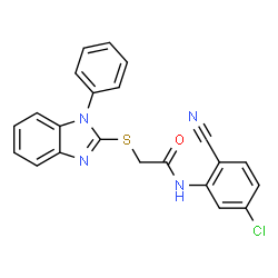 ChemSpider 2D Image | N-(5-Chloro-2-cyanophenyl)-2-[(1-phenyl-1H-benzimidazol-2-yl)sulfanyl]acetamide | C22H15ClN4OS