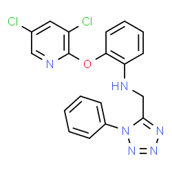 ChemSpider 2D Image | 2-[(3,5-Dichloro-2-pyridinyl)oxy]-N-[(1-phenyl-1H-tetrazol-5-yl)methyl]aniline | C19H14Cl2N6O