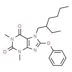 ChemSpider 2D Image | 7-(2-Ethylhexyl)-1,3-dimethyl-8-phenoxy-3,7-dihydro-1H-purine-2,6-dione | C21H28N4O3