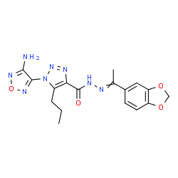 ChemSpider 2D Image | 1-(4-Amino-1,2,5-oxadiazol-3-yl)-N'-[1-(1,3-benzodioxol-5-yl)ethylidene]-5-propyl-1H-1,2,3-triazole-4-carbohydrazide | C17H18N8O4