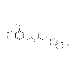 ChemSpider 2D Image | 2-[(5-Chloro-1-methyl-1H-benzimidazol-2-yl)sulfanyl]-N-{2-[4-(difluoromethoxy)-3-methoxyphenyl]ethyl}acetamide | C20H20ClF2N3O3S