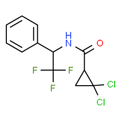 ChemSpider 2D Image | 2,2-Dichloro-N-(2,2,2-trifluoro-1-phenylethyl)cyclopropanecarboxamide | C12H10Cl2F3NO