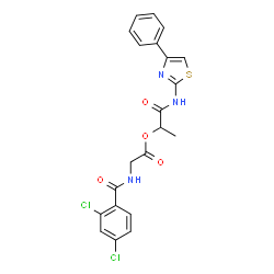 ChemSpider 2D Image | 1-Oxo-1-[(4-phenyl-1,3-thiazol-2-yl)amino]-2-propanyl N-(2,4-dichlorobenzoyl)glycinate | C21H17Cl2N3O4S