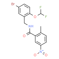 ChemSpider 2D Image | N-[5-Bromo-2-(difluoromethoxy)benzyl]-2-methyl-5-nitrobenzamide | C16H13BrF2N2O4
