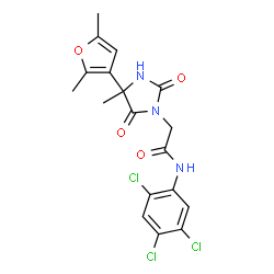 ChemSpider 2D Image | 2-[4-(2,5-Dimethyl-3-furyl)-4-methyl-2,5-dioxo-1-imidazolidinyl]-N-(2,4,5-trichlorophenyl)acetamide | C18H16Cl3N3O4