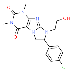 ChemSpider 2D Image | 7-(4-Chlorophenyl)-8-(2-hydroxyethyl)-1,3-dimethyl-1H-imidazo[2,1-f]purine-2,4(3H,8H)-dione | C17H16ClN5O3
