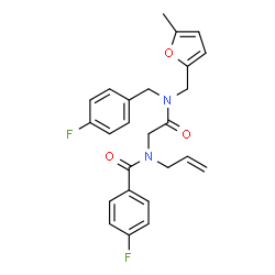 ChemSpider 2D Image | N-Allyl-4-fluoro-N-(2-{(4-fluorobenzyl)[(5-methyl-2-furyl)methyl]amino}-2-oxoethyl)benzamide | C25H24F2N2O3