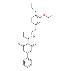 ChemSpider 2D Image | 2-(1-{[2-(3,4-Diethoxyphenyl)ethyl]amino}propylidene)-5-phenyl-1,3-cyclohexanedione | C27H33NO4