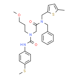 ChemSpider 2D Image | N-Benzyl-N~2~-(3-methoxypropyl)-N~2~-{[4-(methylsulfanyl)phenyl]carbamoyl}-N-[(5-methyl-2-thienyl)methyl]glycinamide | C27H33N3O3S2