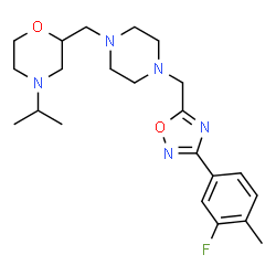 ChemSpider 2D Image | 2-[(4-{[3-(3-Fluoro-4-methylphenyl)-1,2,4-oxadiazol-5-yl]methyl}-1-piperazinyl)methyl]-4-isopropylmorpholine | C22H32FN5O2
