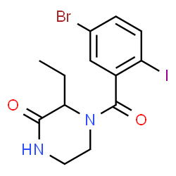 ChemSpider 2D Image | 4-(5-Bromo-2-iodobenzoyl)-3-ethyl-2-piperazinone | C13H14BrIN2O2