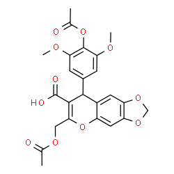 ChemSpider 2D Image | 8-(4-Acetoxy-3,5-dimethoxyphenyl)-6-(acetoxymethyl)-8H-[1,3]dioxolo[4,5-g]chromene-7-carboxylic acid | C24H22O11