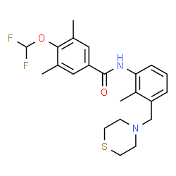 ChemSpider 2D Image | 4-(Difluoromethoxy)-3,5-dimethyl-N-[2-methyl-3-(4-thiomorpholinylmethyl)phenyl]benzamide | C22H26F2N2O2S