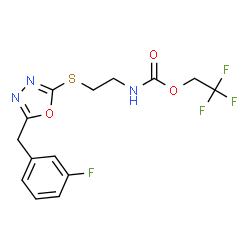 ChemSpider 2D Image | 2,2,2-Trifluoroethyl (2-{[5-(3-fluorobenzyl)-1,3,4-oxadiazol-2-yl]sulfanyl}ethyl)carbamate | C14H13F4N3O3S