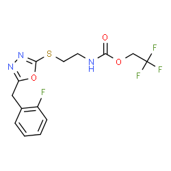 ChemSpider 2D Image | 2,2,2-Trifluoroethyl (2-{[5-(2-fluorobenzyl)-1,3,4-oxadiazol-2-yl]sulfanyl}ethyl)carbamate | C14H13F4N3O3S