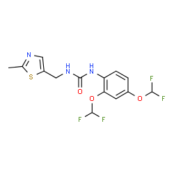 ChemSpider 2D Image | 1-[2,4-Bis(difluoromethoxy)phenyl]-3-[(2-methyl-1,3-thiazol-5-yl)methyl]urea | C14H13F4N3O3S