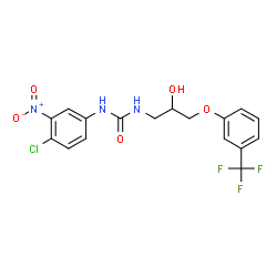 ChemSpider 2D Image | 1-(4-Chloro-3-nitrophenyl)-3-{2-hydroxy-3-[3-(trifluoromethyl)phenoxy]propyl}urea | C17H15ClF3N3O5