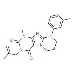 ChemSpider 2D Image | 1-Methyl-9-(3-methylphenyl)-3-(2-methyl-2-propen-1-yl)-6,7,8,9-tetrahydropyrimido[2,1-f]purine-2,4(1H,3H)-dione | C20H23N5O2