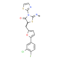 ChemSpider 2D Image | (2Z)-5-{[5-(3-Chloro-4-fluorophenyl)-2-furyl]methylene}-2-imino-3-(1,3-thiazol-2-yl)-1,3-thiazolidin-4-one | C17H9ClFN3O2S2