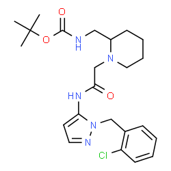 ChemSpider 2D Image | 2-Methyl-2-propanyl {[1-(2-{[1-(2-chlorobenzyl)-1H-pyrazol-5-yl]amino}-2-oxoethyl)-2-piperidinyl]methyl}carbamate | C23H32ClN5O3