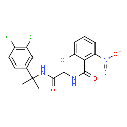 ChemSpider 2D Image | 2-Chloro-N-(2-{[2-(3,4-dichlorophenyl)-2-propanyl]amino}-2-oxoethyl)-6-nitrobenzamide | C18H16Cl3N3O4