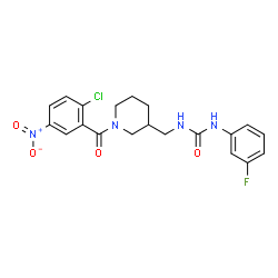 ChemSpider 2D Image | 1-{[1-(2-Chloro-5-nitrobenzoyl)-3-piperidinyl]methyl}-3-(3-fluorophenyl)urea | C20H20ClFN4O4