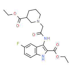 ChemSpider 2D Image | Ethyl 3-({[3-(ethoxycarbonyl)-1-piperidinyl]acetyl}amino)-5-fluoro-1H-indole-2-carboxylate | C21H26FN3O5