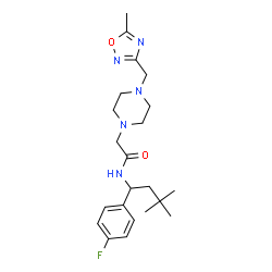 ChemSpider 2D Image | N-[1-(4-Fluorophenyl)-3,3-dimethylbutyl]-2-{4-[(5-methyl-1,2,4-oxadiazol-3-yl)methyl]-1-piperazinyl}acetamide | C22H32FN5O2